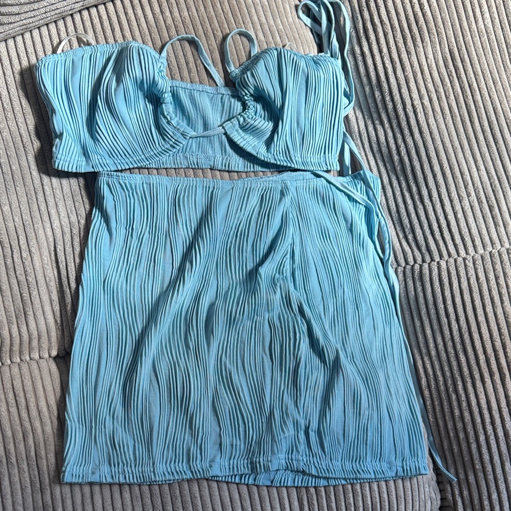 SHEIN Light Blue Pleated Two-Piece Dress Set